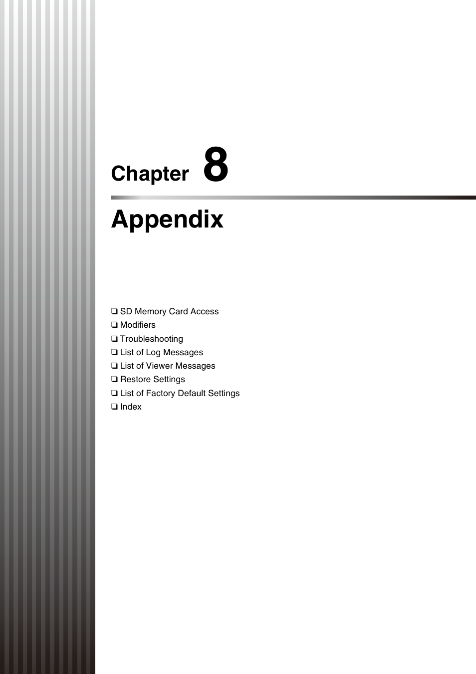 Chapter 8 appendix, Chapter 8, Appendix | Canon VB-M600VE User Manual | Page 131 / 159