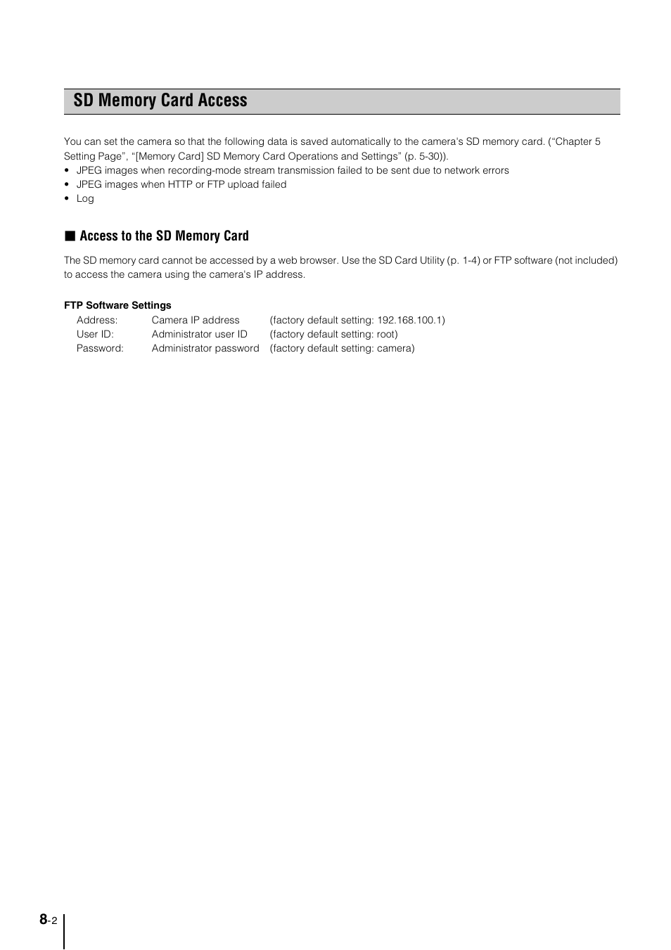 Sd memory card access, Sd memory card access -2 | Canon VB-M600VE User Manual | Page 132 / 159