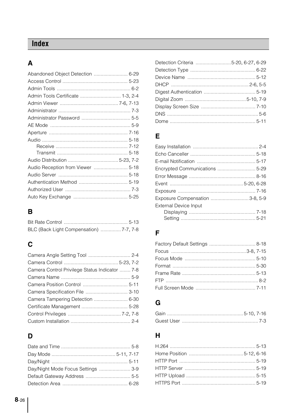 Index, Index -26 | Canon VB-M600VE User Manual | Page 156 / 159