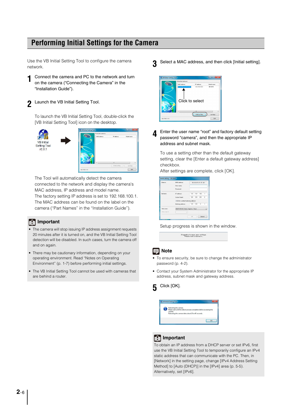 Performing initial settings for the camera, Performing initial settings for the camera -6 | Canon VB-M600VE User Manual | Page 28 / 159
