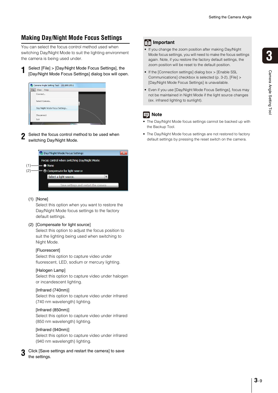 Making day/night mode focus settings, Making day/night mode focus settings -9 | Canon VB-M600VE User Manual | Page 39 / 159