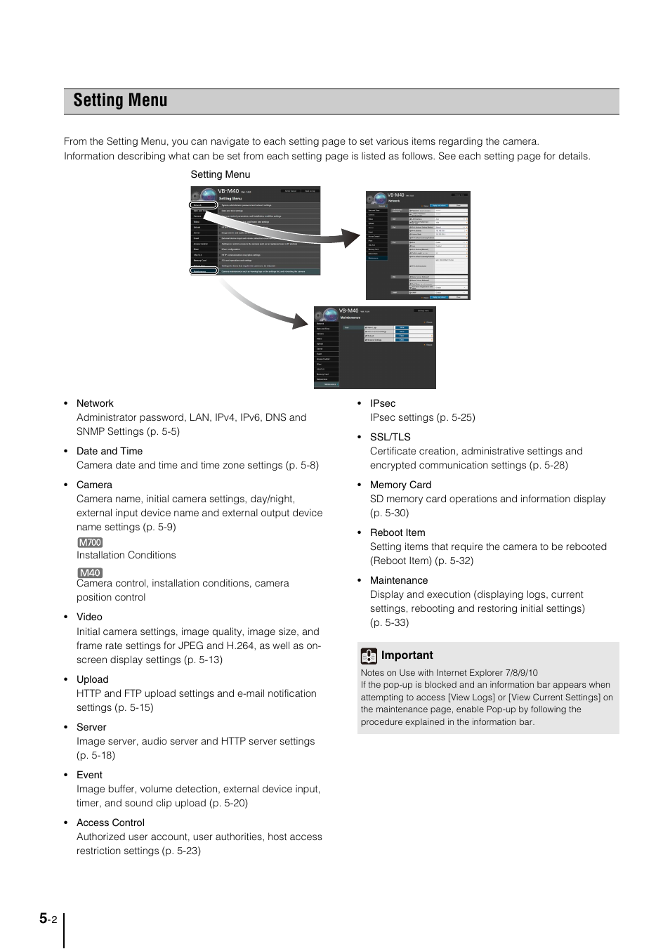 Setting menu, Setting menu -2 | Canon VB-M600VE User Manual | Page 46 / 159