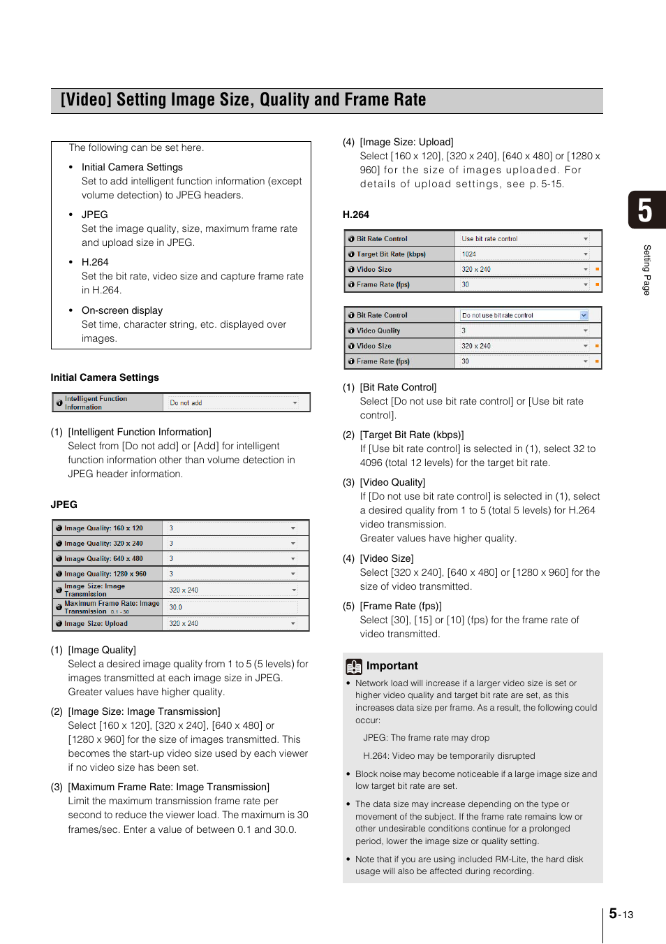 Video] setting image size, quality and frame rate, P. 5-13 | Canon VB-M600VE User Manual | Page 57 / 159