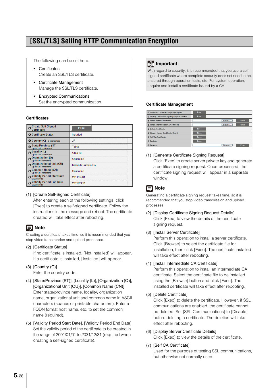 Ssl/tls] setting http communication encryption, Ssl/tls] setting http communication encryption -28, P. 5-28 | Canon VB-M600VE User Manual | Page 72 / 159