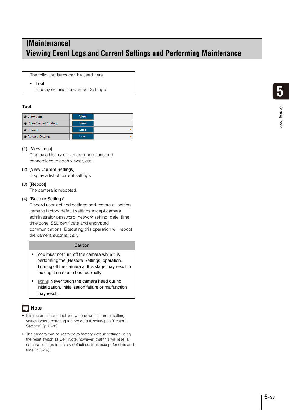 Maintenance -33, P. 5-33) | Canon VB-M600VE User Manual | Page 77 / 159