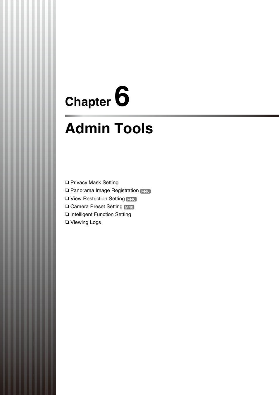 Chapter 6 admin tools, Chapter 6, Admin tools | Chapter 6 “admin tools”), E “chapter 6 admin, Tools | Canon VB-M600VE User Manual | Page 79 / 159