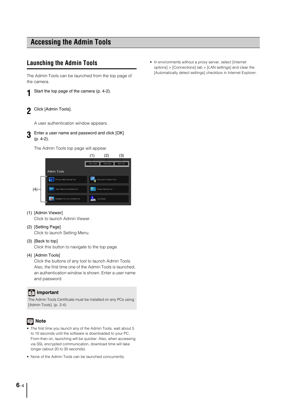 Accessing the admin tools, Launching the admin tools, Accessing the admin tools -4 | Launching the admin tools -4 | Canon VB-M600VE User Manual | Page 82 / 159