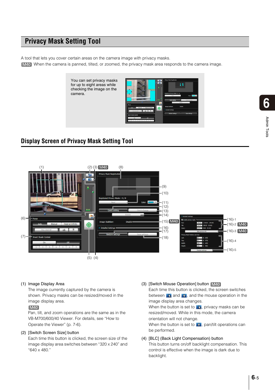 Privacy mask setting tool, Display screen of privacy mask setting tool, Privacy mask setting tool -5 | Display screen of privacy mask setting tool -5 | Canon VB-M600VE User Manual | Page 83 / 159