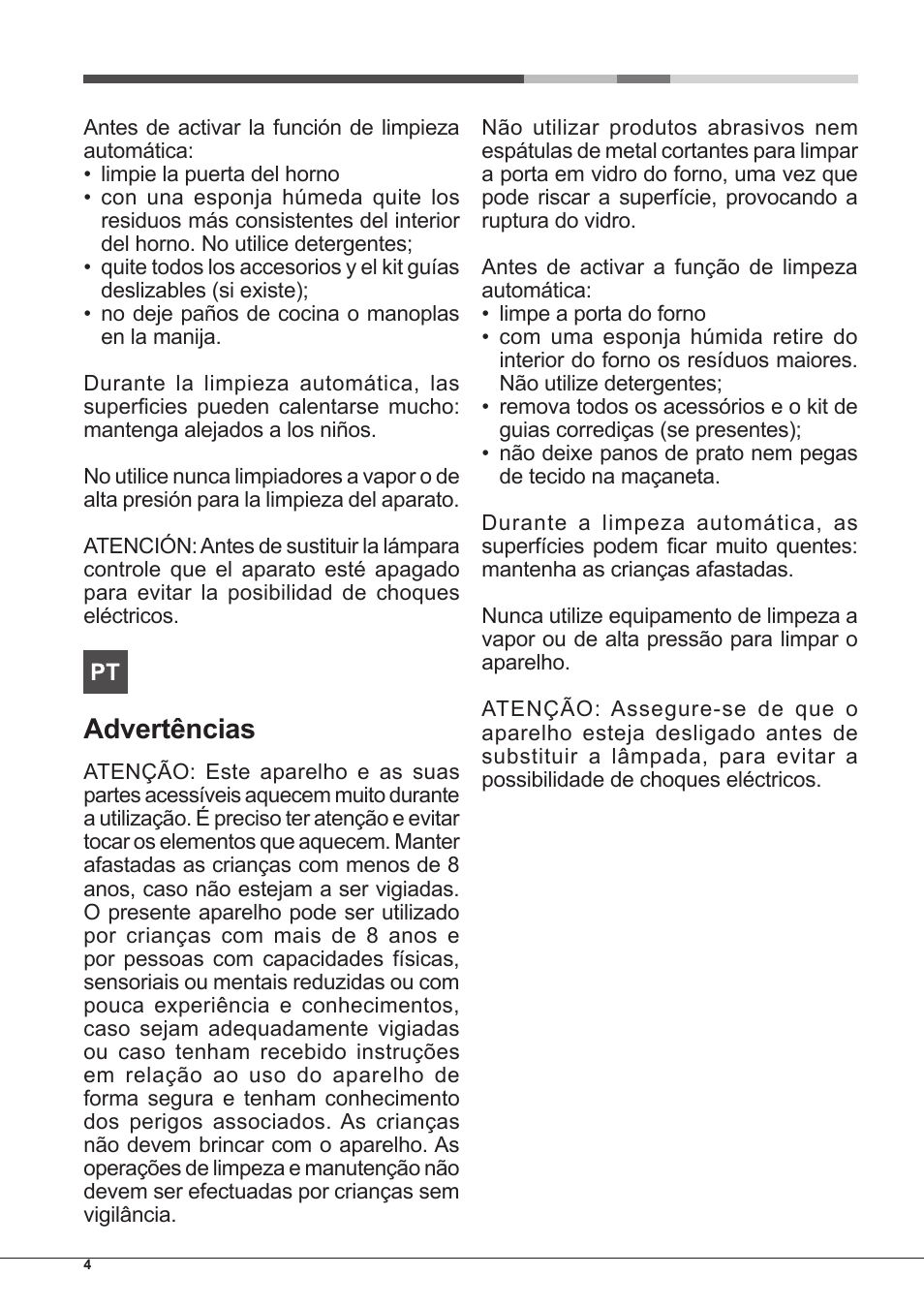 Advertências | Hotpoint Ariston Style FH 89 P IX-HA S User Manual | Page 4 / 56