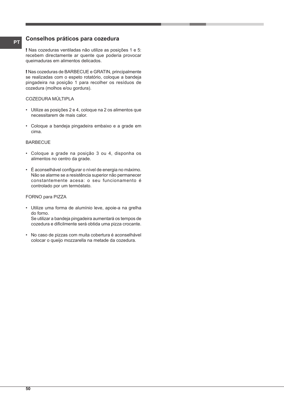 Conselhos práticos para cozedura | Hotpoint Ariston Style FH 89 P IX-HA S User Manual | Page 50 / 56