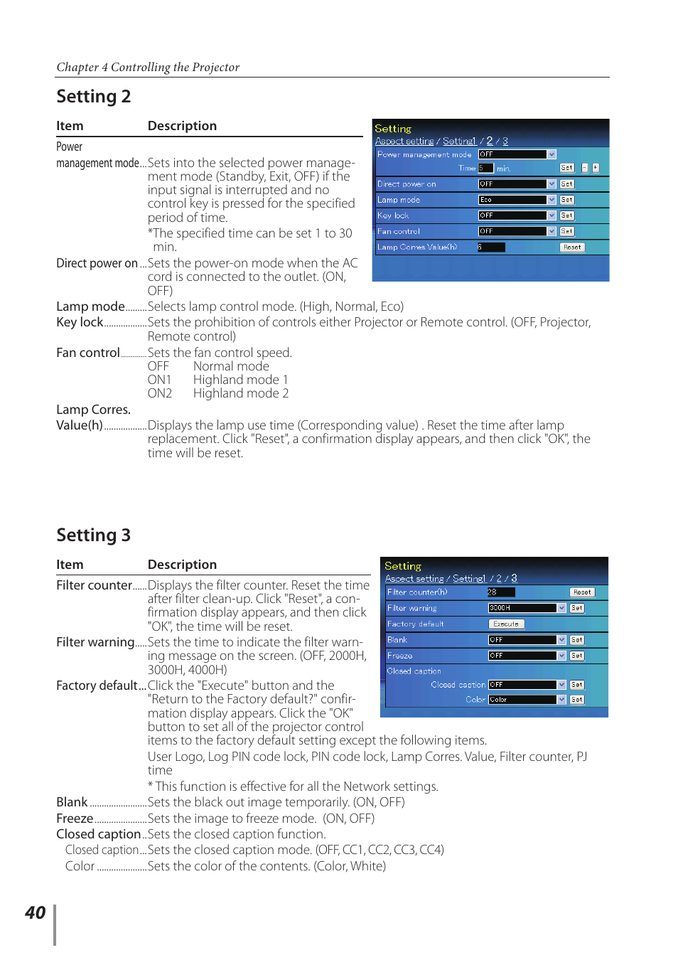 Setting 2, Setting 3 | Canon LV-7392A User Manual | Page 40 / 60