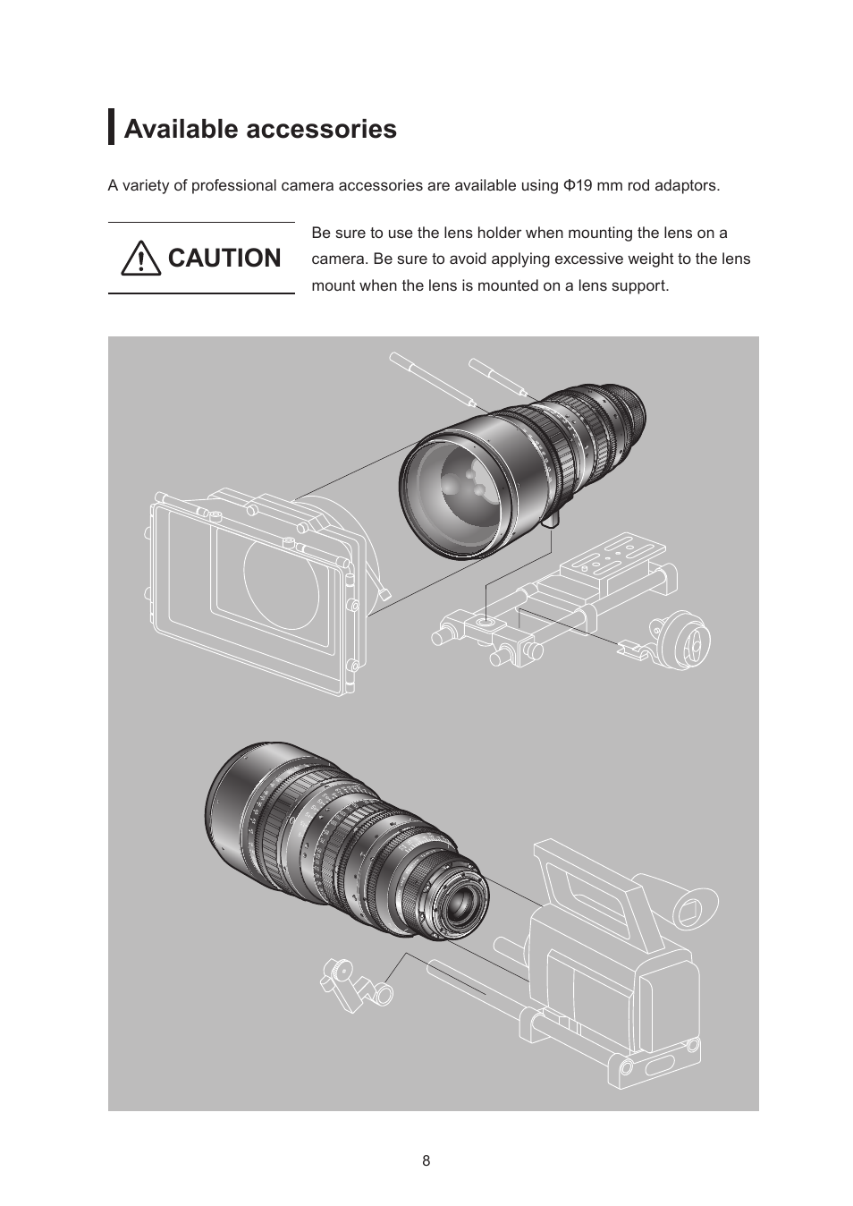 Available accessories, Caution | Canon CN-E30-300mm T2.95-3.7 L SP User Manual | Page 21 / 41