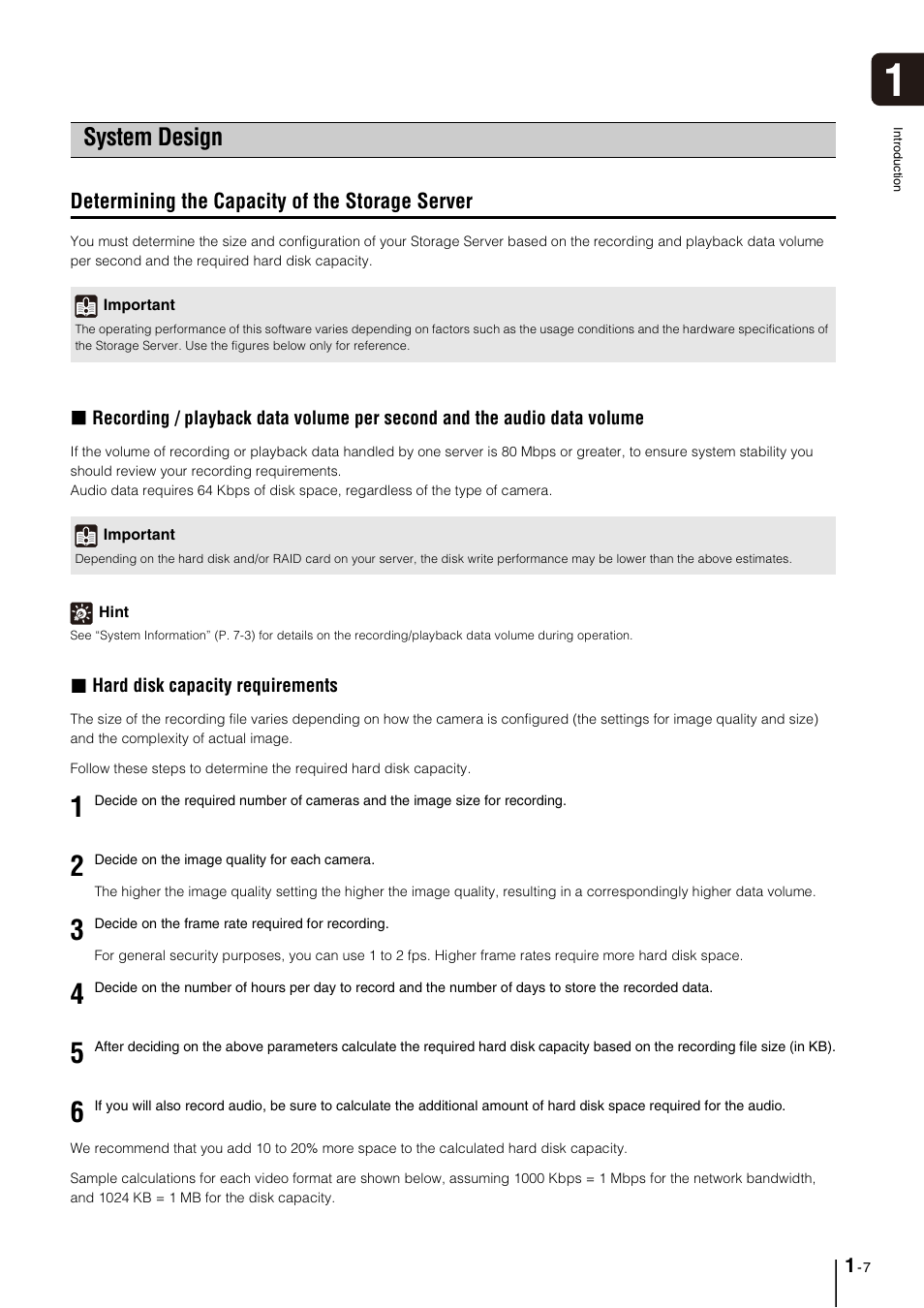 System design, Determining the capacity of the storage server, System design -7 | Determining the capacity of the storage server -7 | Canon VB-M600D User Manual | Page 19 / 104