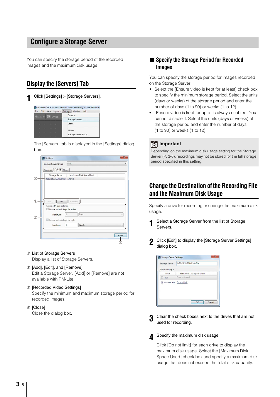 Configure a storage server, Display the [servers] tab, Configure a storage server -6 | Display the [servers] tab -6, P. 3-6), Es (p. 3-6) | Canon VB-M600D User Manual | Page 34 / 104