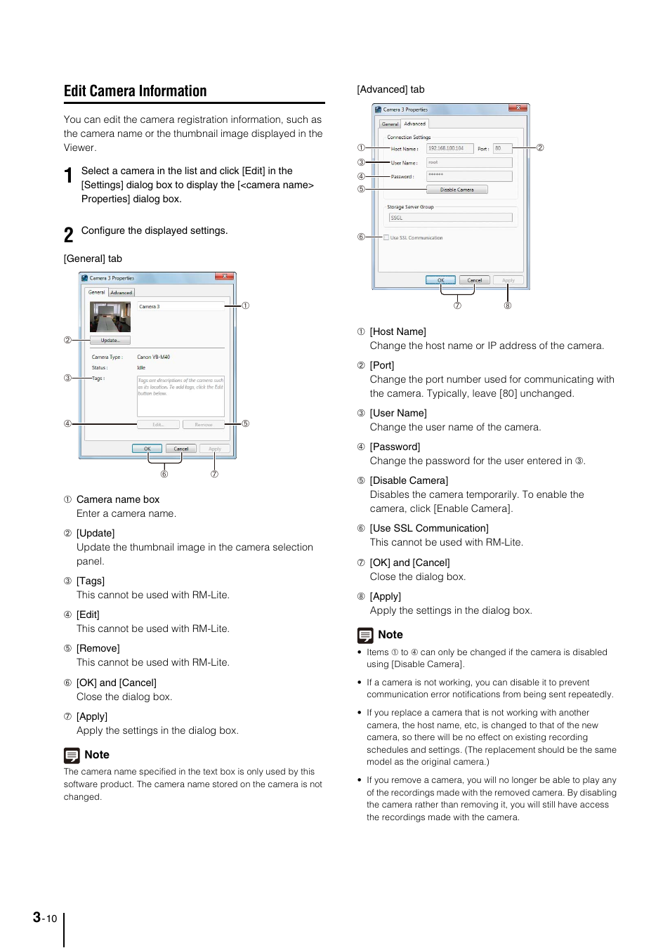 Edit camera information, Edit camera information -10, See “edit camera information” (p. 3-10) | Canon VB-M600D User Manual | Page 38 / 104