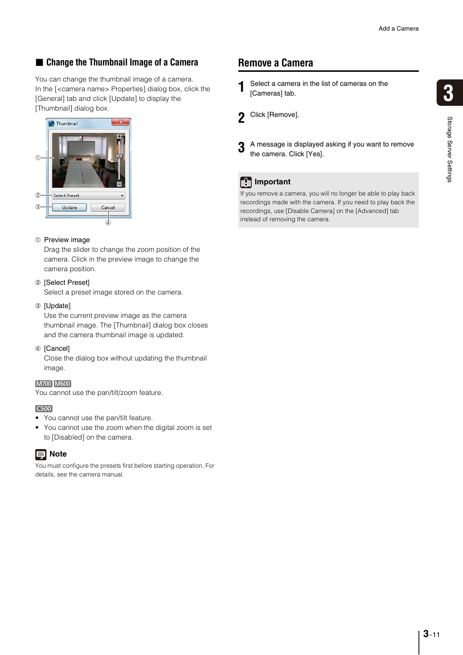 Remove a camera, Remove a camera -11, Change the thumbnail image of a camera | Canon VB-M600D User Manual | Page 39 / 104