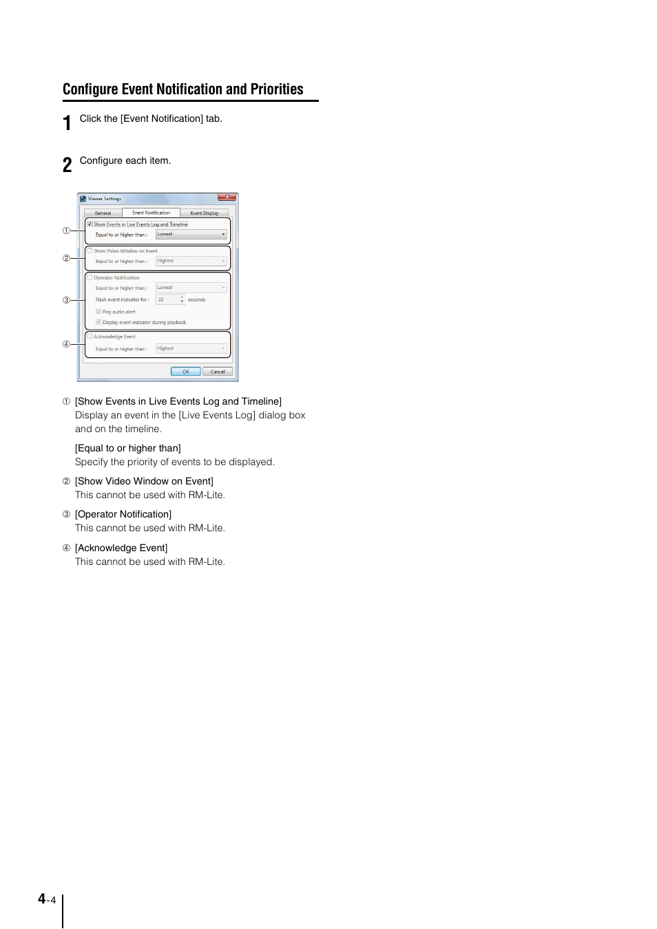 Configure event notification and priorities, Configure event notification and priorities -4, P. 4-4 | Canon VB-M600D User Manual | Page 46 / 104