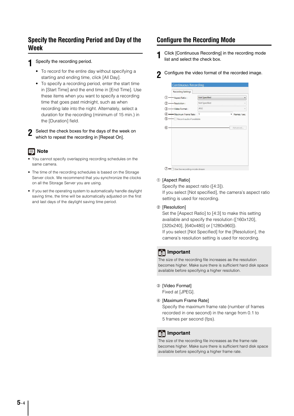 Specify the recording period and day of the week, Configure the recording mode, Configure the recording mode -4 | P. 5-4) | Canon VB-M600D User Manual | Page 60 / 104