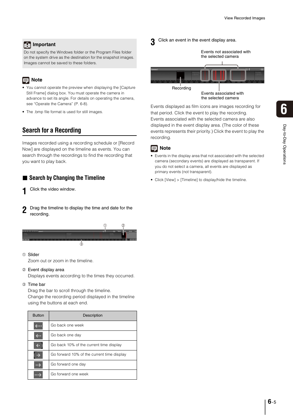 Search for a recording, Search for a recording -5, P. 6-5) | Search by changing the timeline | Canon VB-M600D User Manual | Page 67 / 104