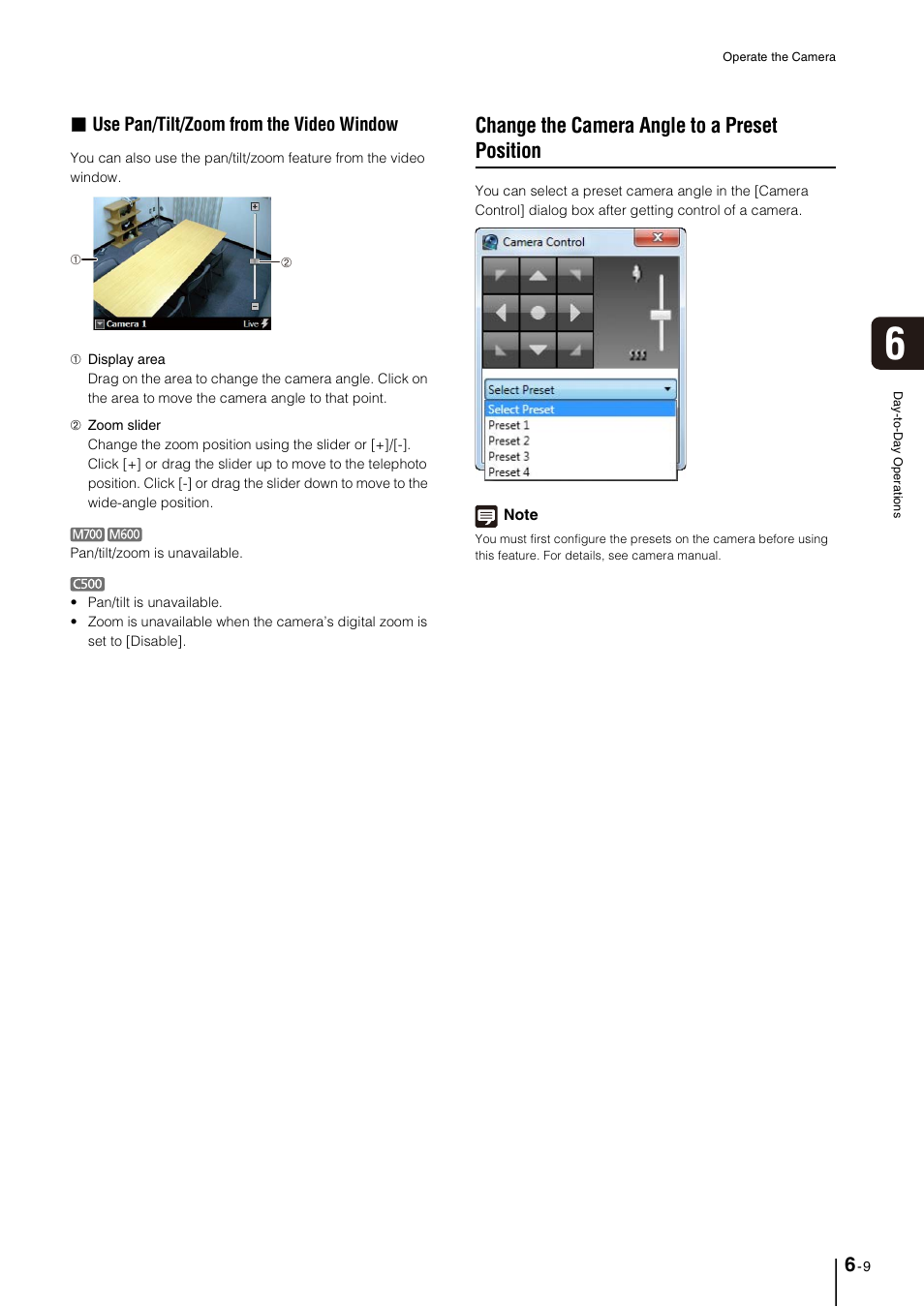 Change the camera angle to a preset position, Change the camera angle to a preset position -9, P. 6-9 | Use pan/tilt/zoom from the video window | Canon VB-M600D User Manual | Page 71 / 104