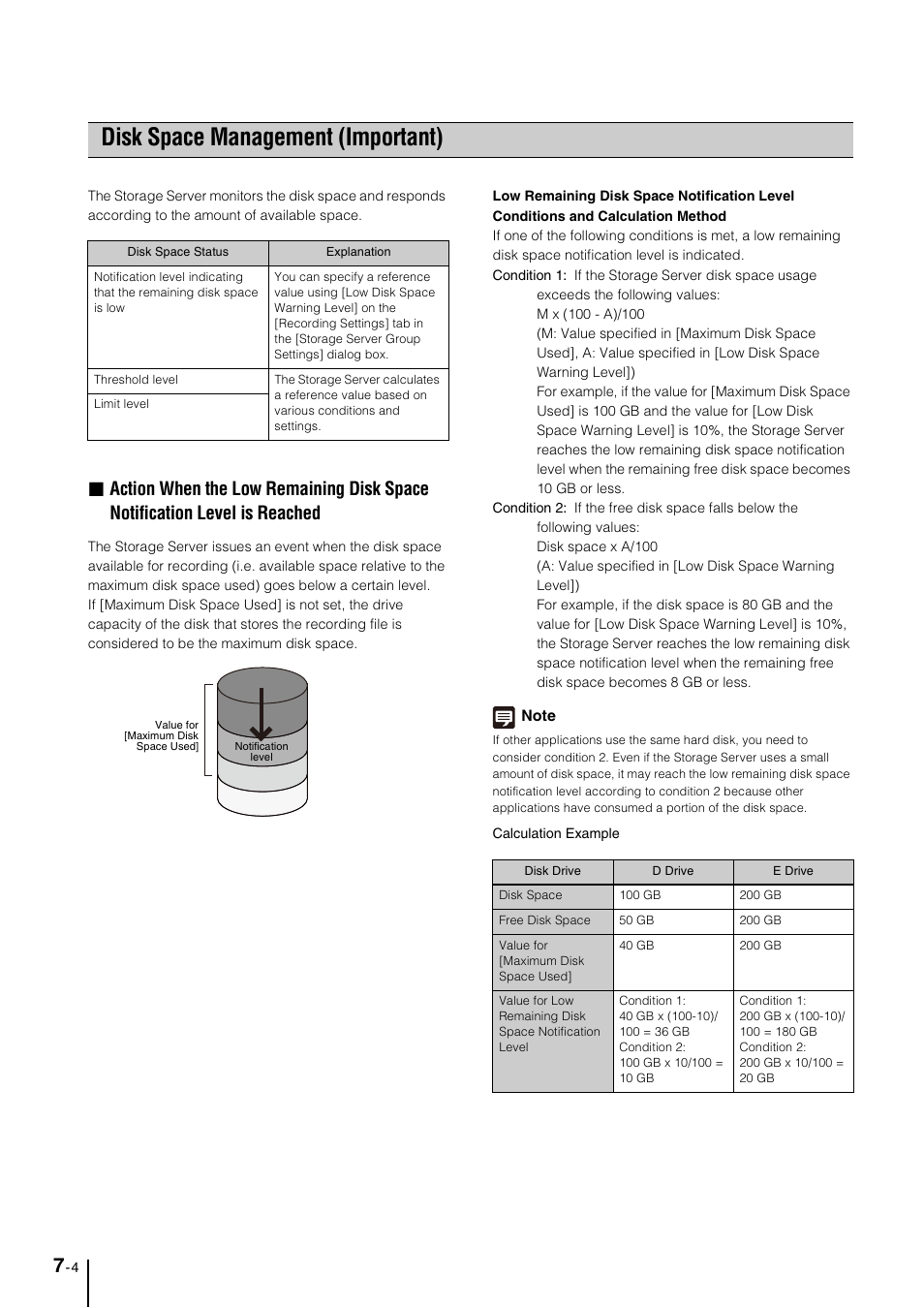 Disk space management (important), Disk space management (important) -4, P. 7-4) | Canon VB-M600D User Manual | Page 80 / 104