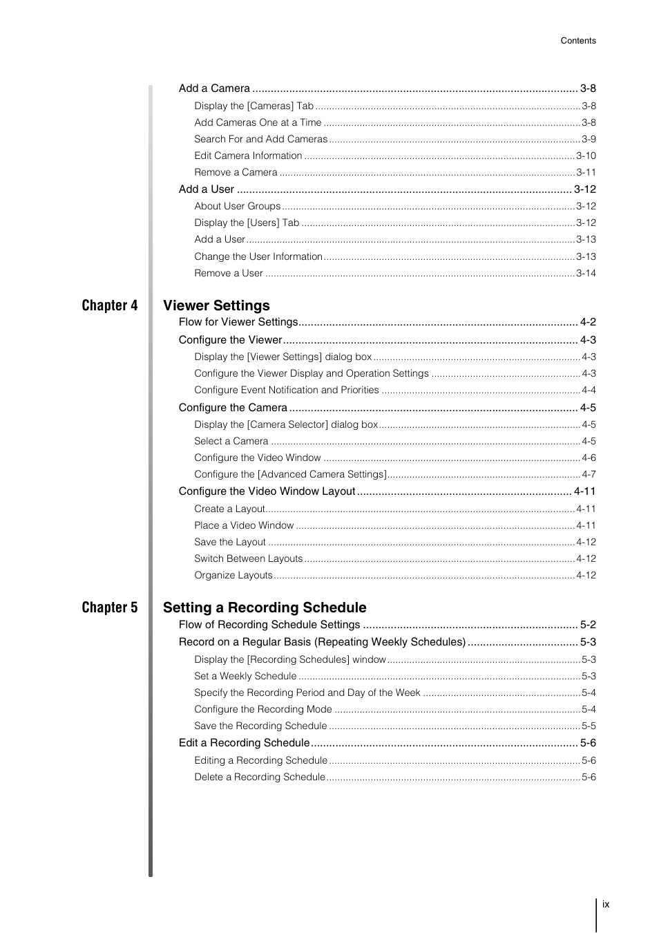 Chapter 4 viewer settings, Chapter 5 setting a recording schedule | Canon VB-M600D User Manual | Page 9 / 104
