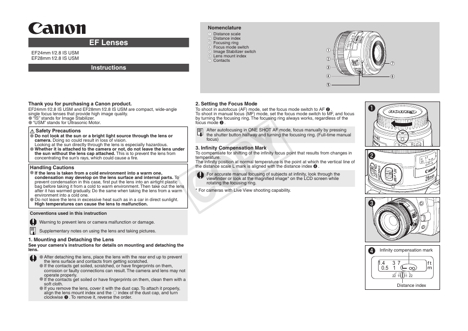 Canon EF 28mm f2.8 IS USM User Manual | 2 pages