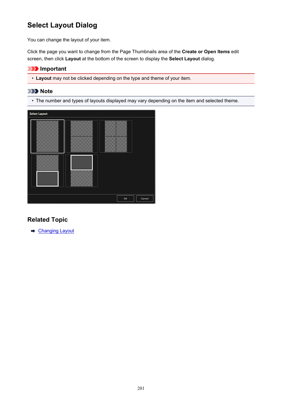 Select layout dialog | Canon PIXMA MX395 User Manual | Page 201 / 300