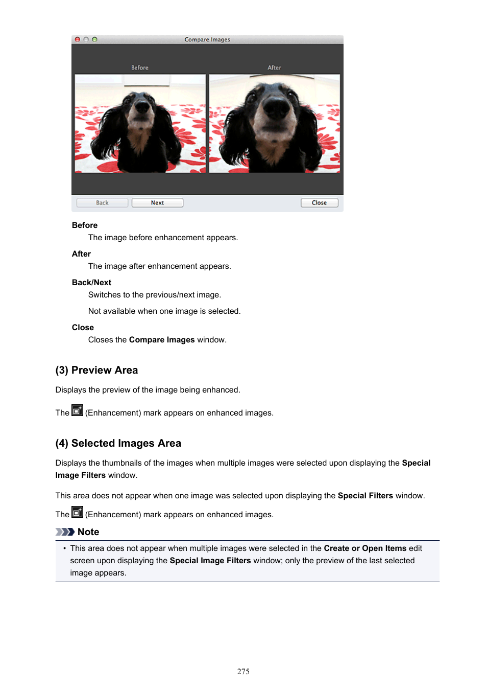 3) preview area (4) selected images area, 3) preview area, 4) selected images area | Canon PIXMA MX395 User Manual | Page 275 / 300