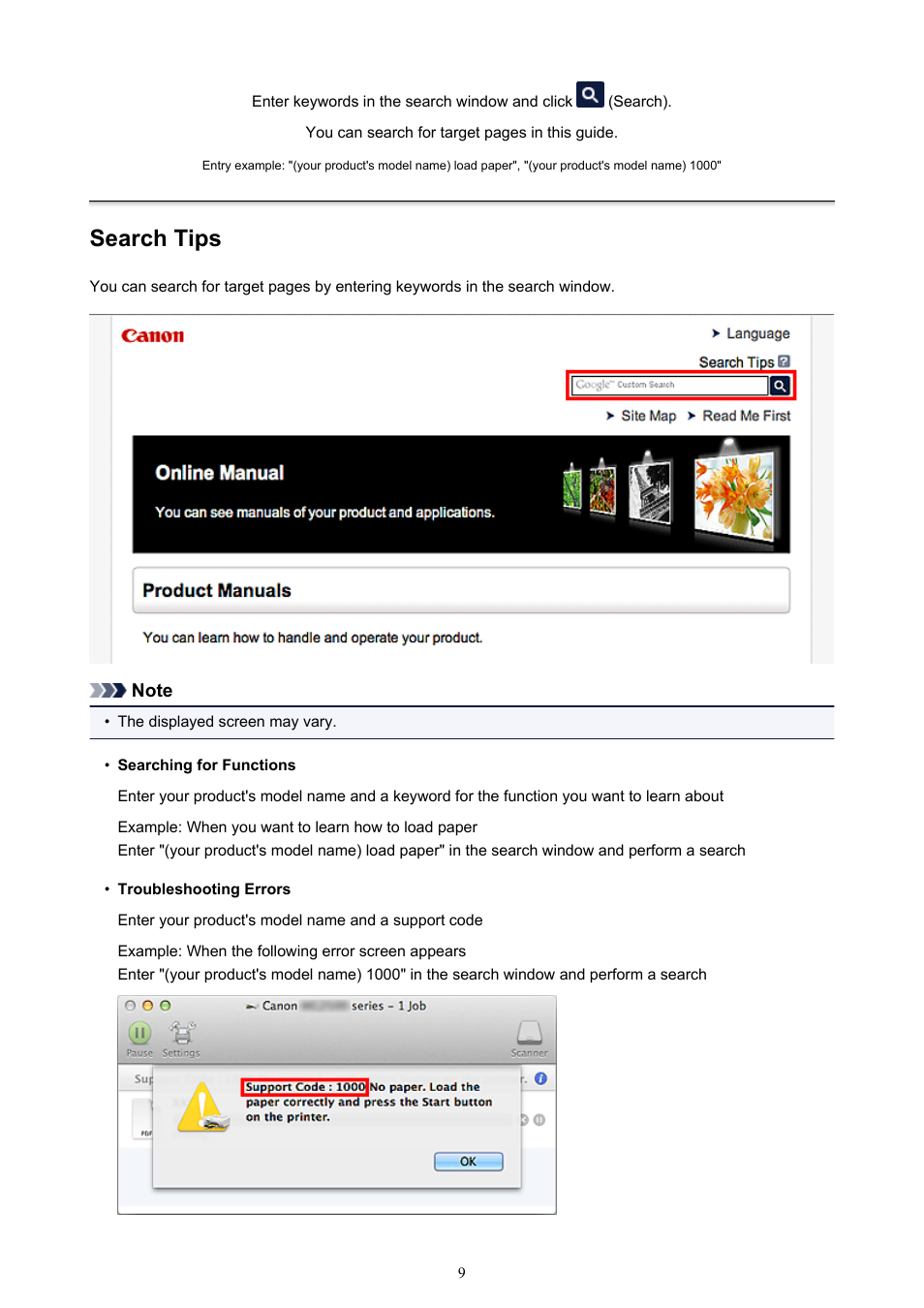 Search tips | Canon PIXMA MX395 User Manual | Page 9 / 300