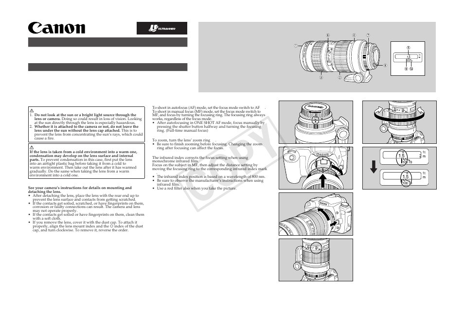 Canon EF 70-200mm f2.8L USM User Manual | 2 pages