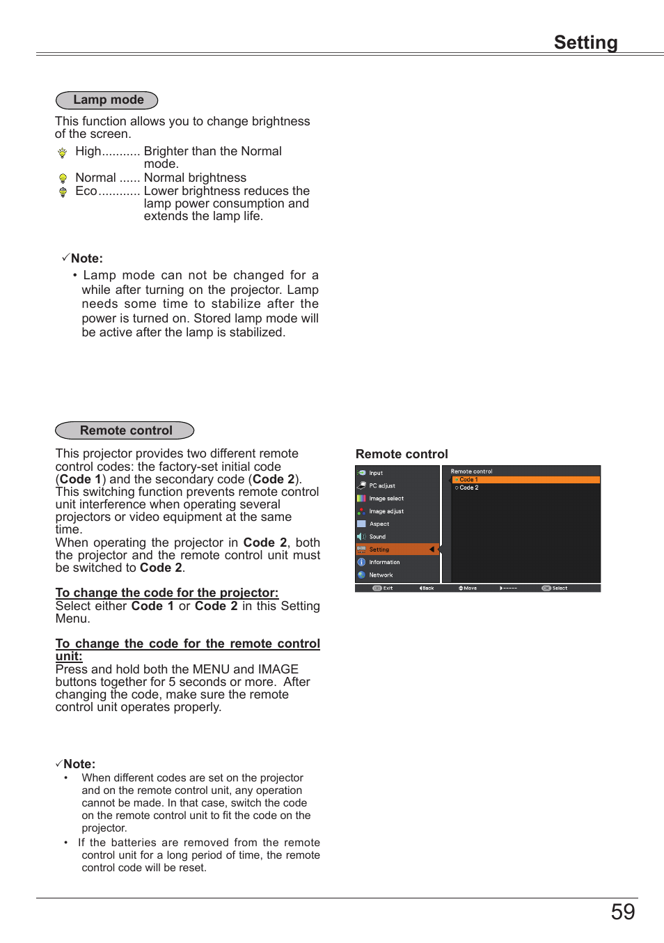 Setting | Canon LV-7392A User Manual | Page 59 / 84