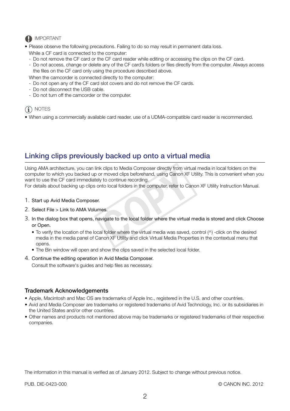 Cop y | Canon XF305 User Manual | Page 2 / 2