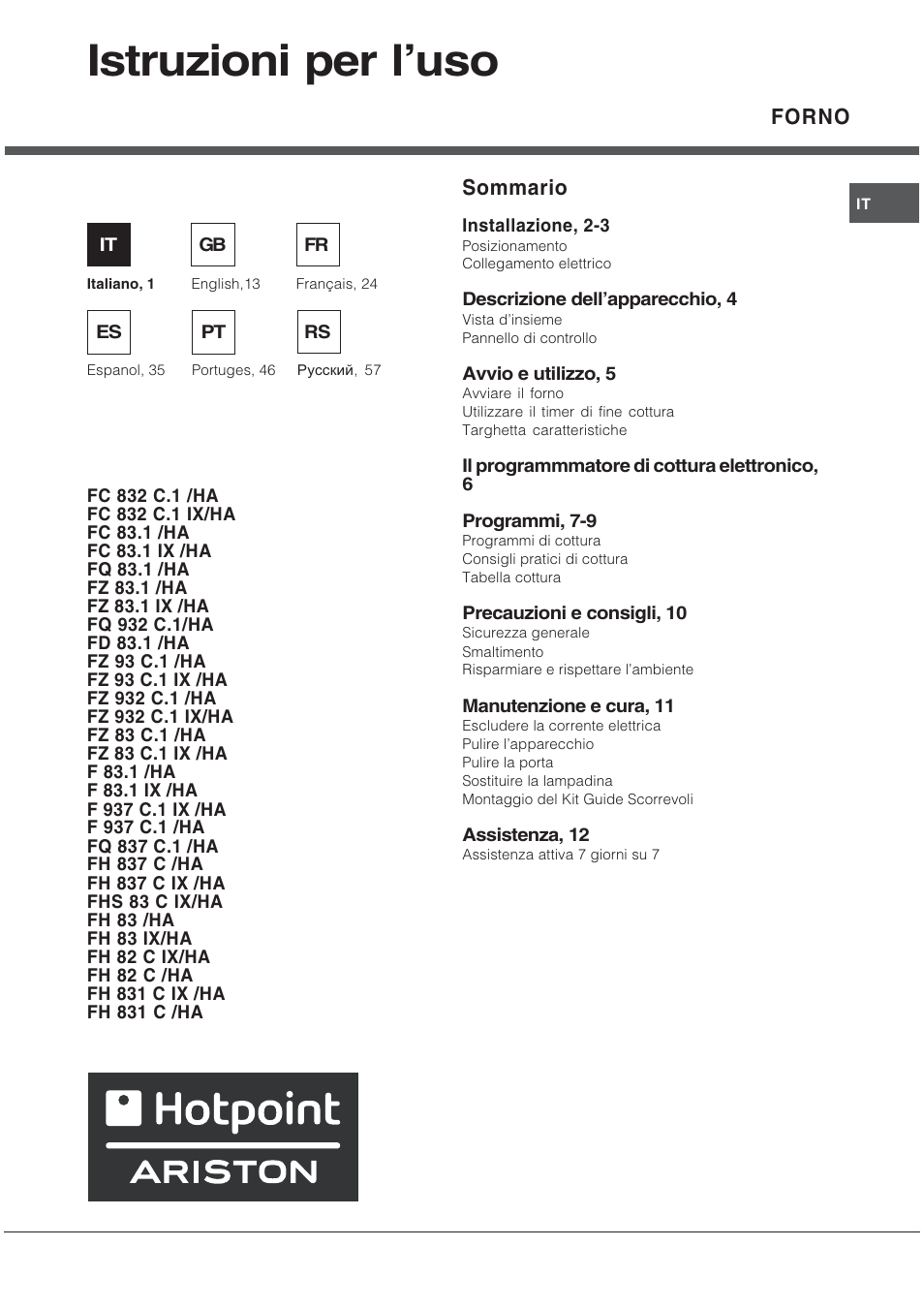 Hotpoint Ariston Style FH 82 C IX-HA User Manual | 68 pages