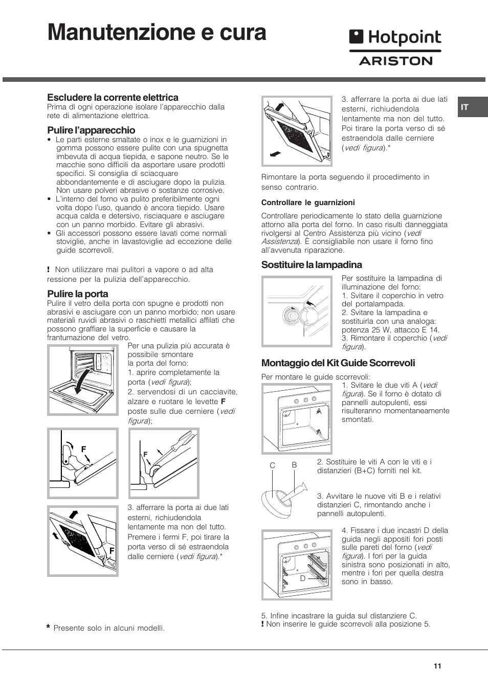 Manutenzione e cura | Hotpoint Ariston Style FH 82 C IX-HA User Manual | Page 11 / 68