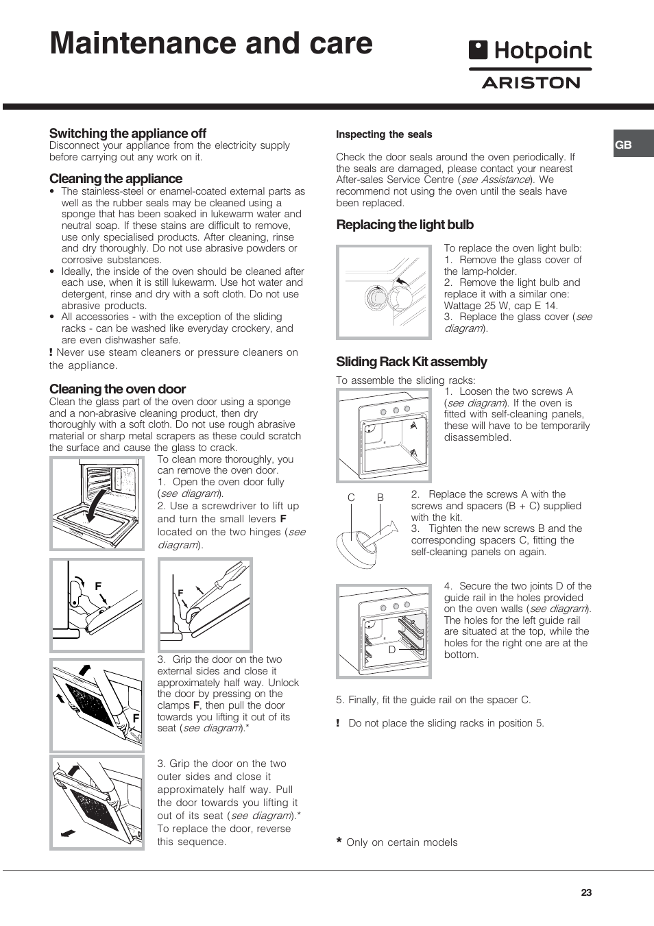 Maintenance and care | Hotpoint Ariston Style FH 82 C IX-HA User Manual | Page 23 / 68