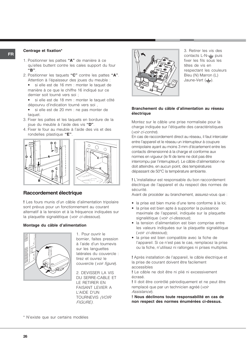 Raccordement électrique | Hotpoint Ariston Style FH 82 C IX-HA User Manual | Page 26 / 68