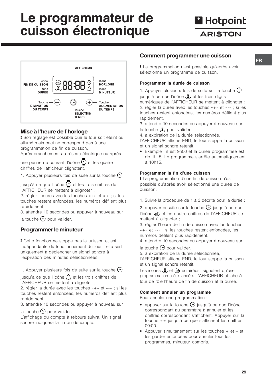 Le programmateur de cuisson électronique | Hotpoint Ariston Style FH 82 C IX-HA User Manual | Page 29 / 68