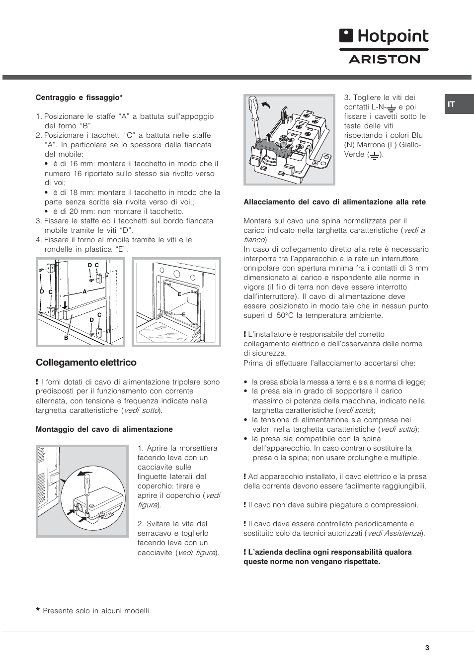 Collegamento elettrico | Hotpoint Ariston Style FH 82 C IX-HA User Manual | Page 3 / 68