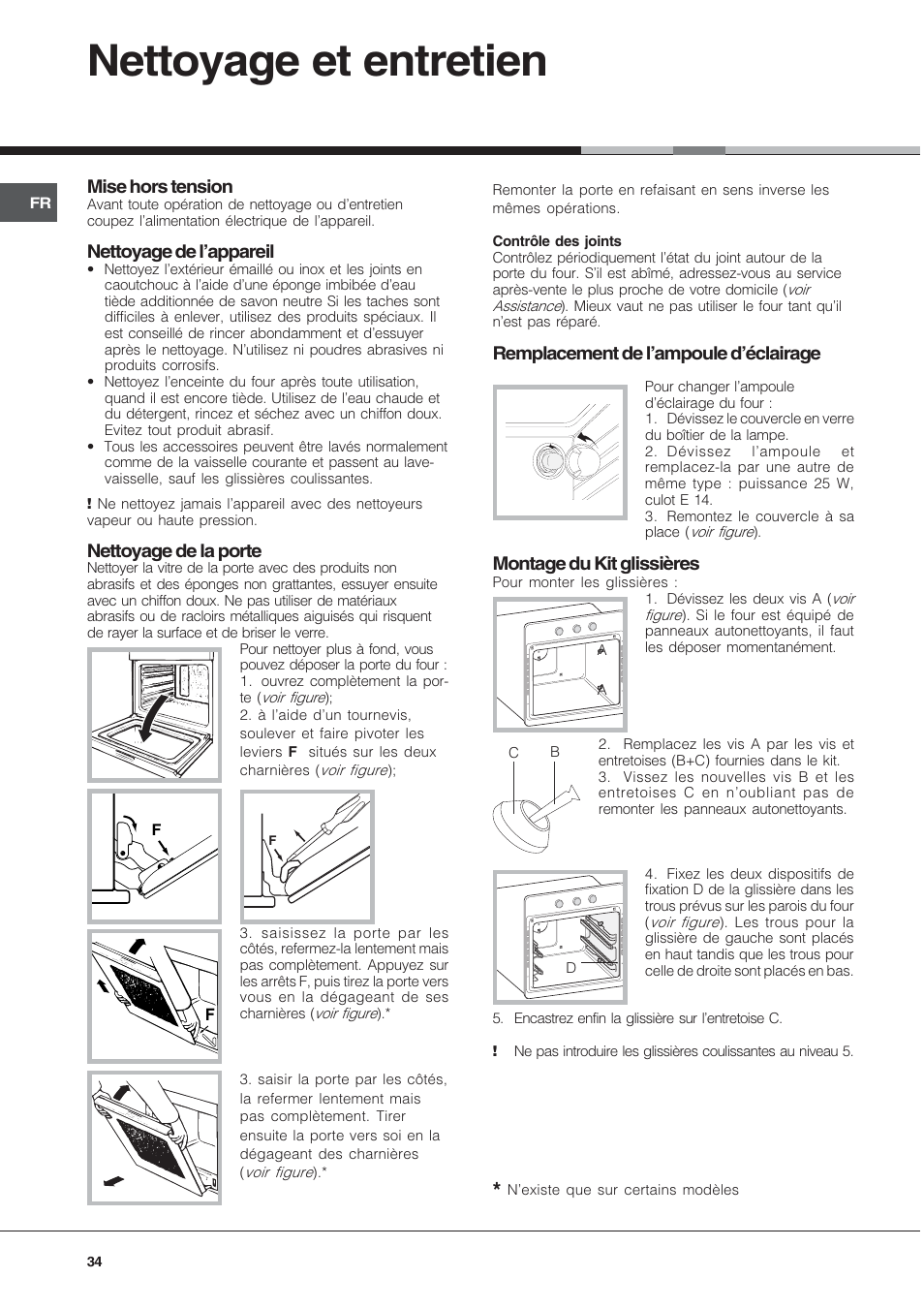 Nettoyage et entretien | Hotpoint Ariston Style FH 82 C IX-HA User Manual | Page 34 / 68