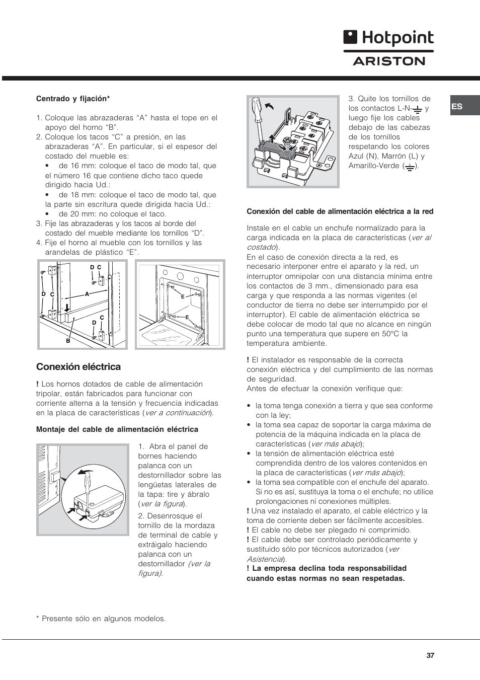 Conexión eléctrica | Hotpoint Ariston Style FH 82 C IX-HA User Manual | Page 37 / 68