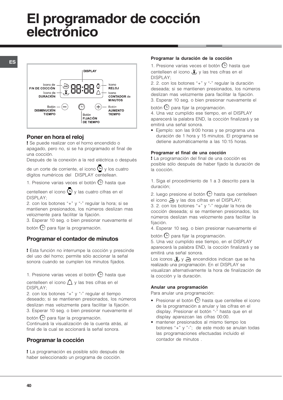 El programador de cocción electrónico | Hotpoint Ariston Style FH 82 C IX-HA User Manual | Page 40 / 68