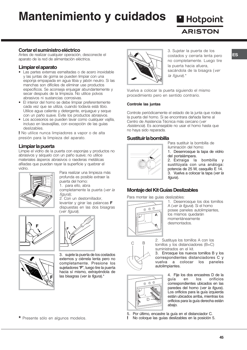 Mantenimiento y cuidados | Hotpoint Ariston Style FH 82 C IX-HA User Manual | Page 45 / 68