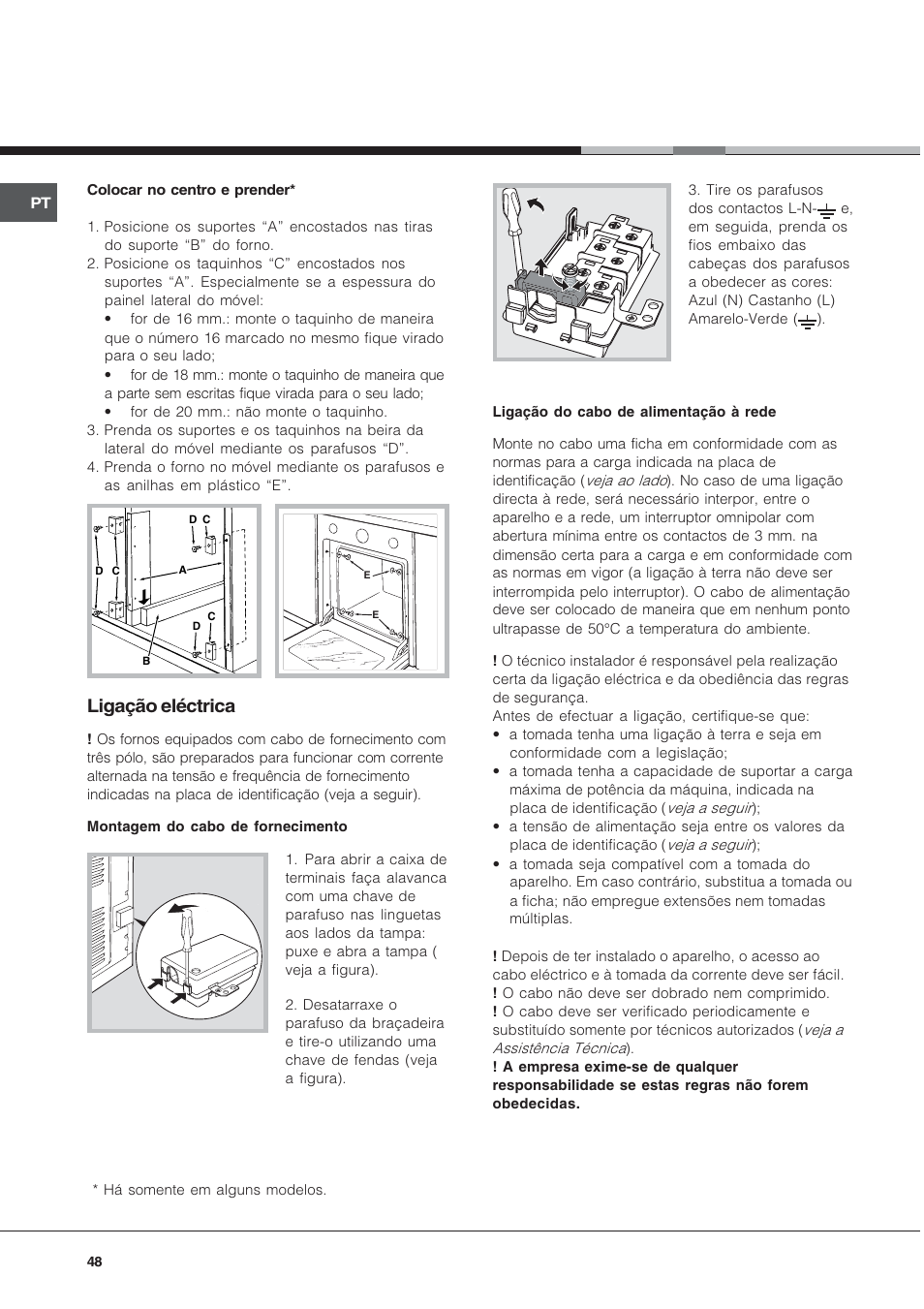 Ligação eléctrica | Hotpoint Ariston Style FH 82 C IX-HA User Manual | Page 48 / 68