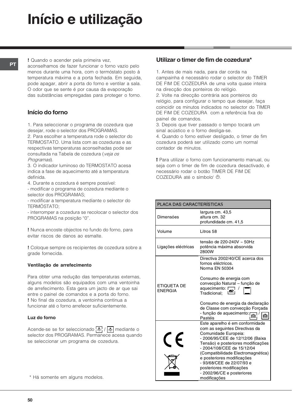 Início e utilização, Início do forno, Utilizar o timer de fim de cozedura | Hotpoint Ariston Style FH 82 C IX-HA User Manual | Page 50 / 68