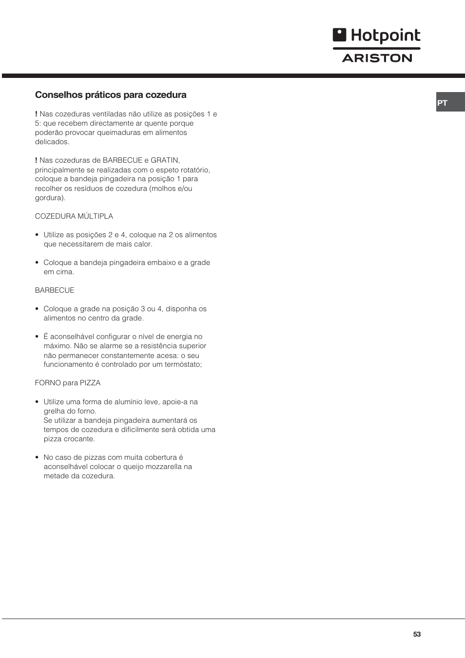 Conselhos práticos para cozedura | Hotpoint Ariston Style FH 82 C IX-HA User Manual | Page 53 / 68
