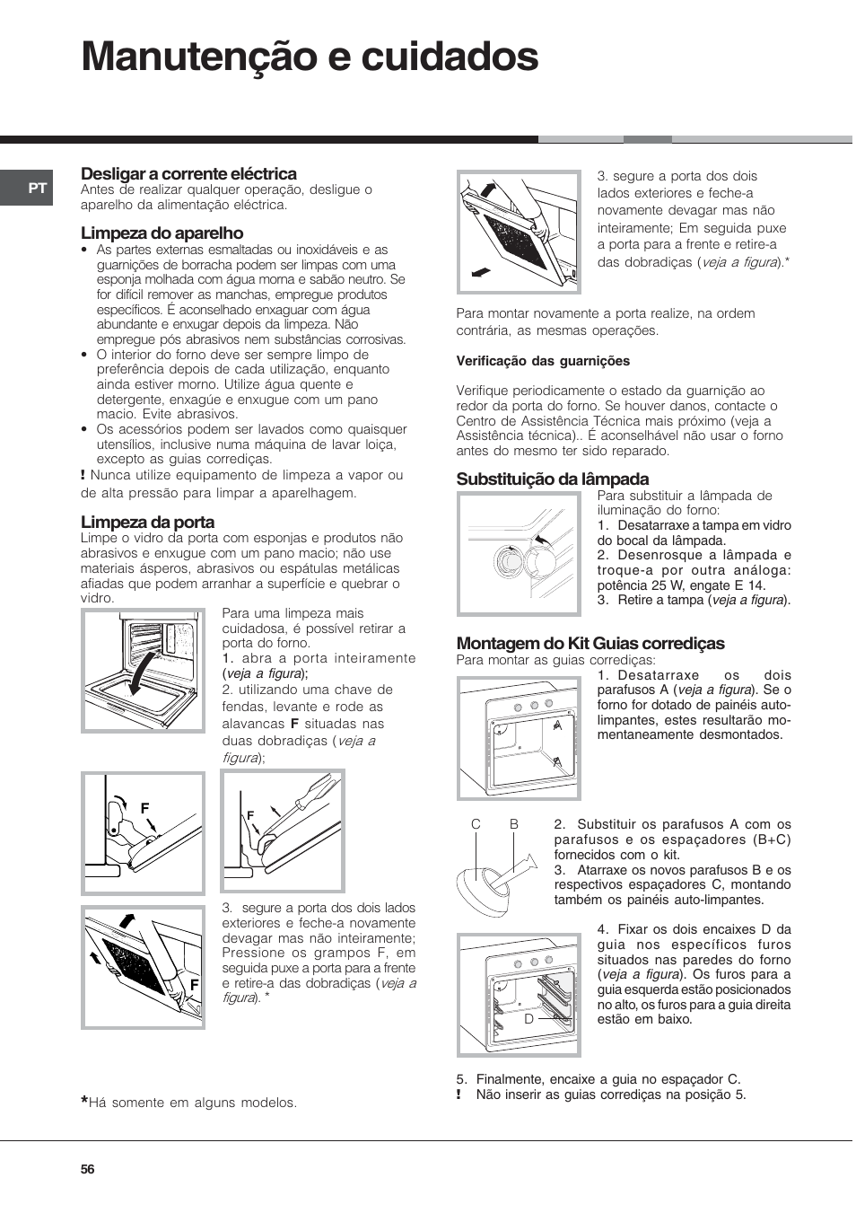 Manutenção e cuidados | Hotpoint Ariston Style FH 82 C IX-HA User Manual | Page 56 / 68