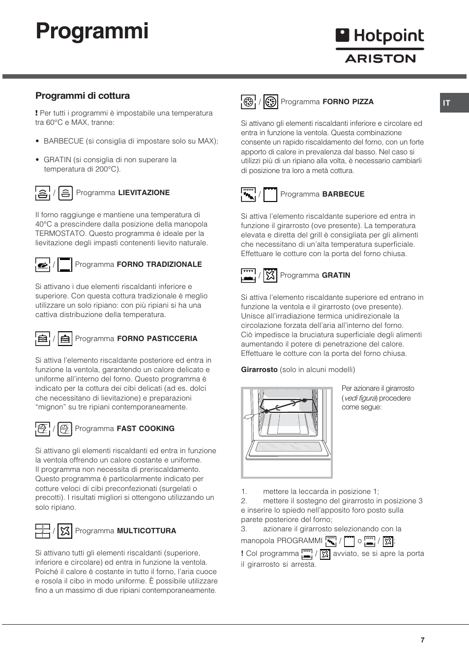 Programmi, Programmi di cottura | Hotpoint Ariston Style FH 82 C IX-HA User Manual | Page 7 / 68