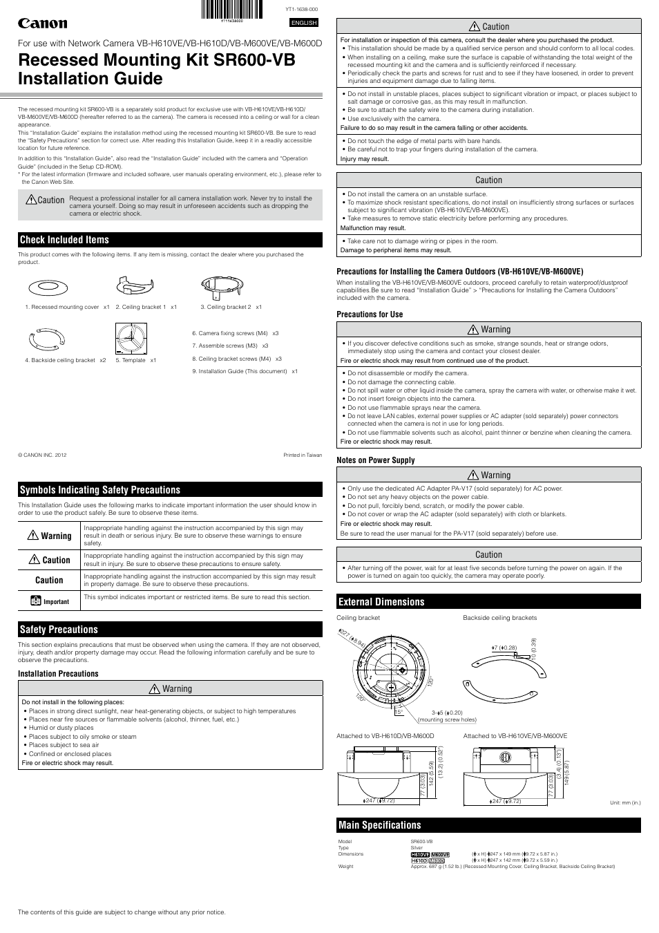 Canon VB-M600D User Manual | 2 pages