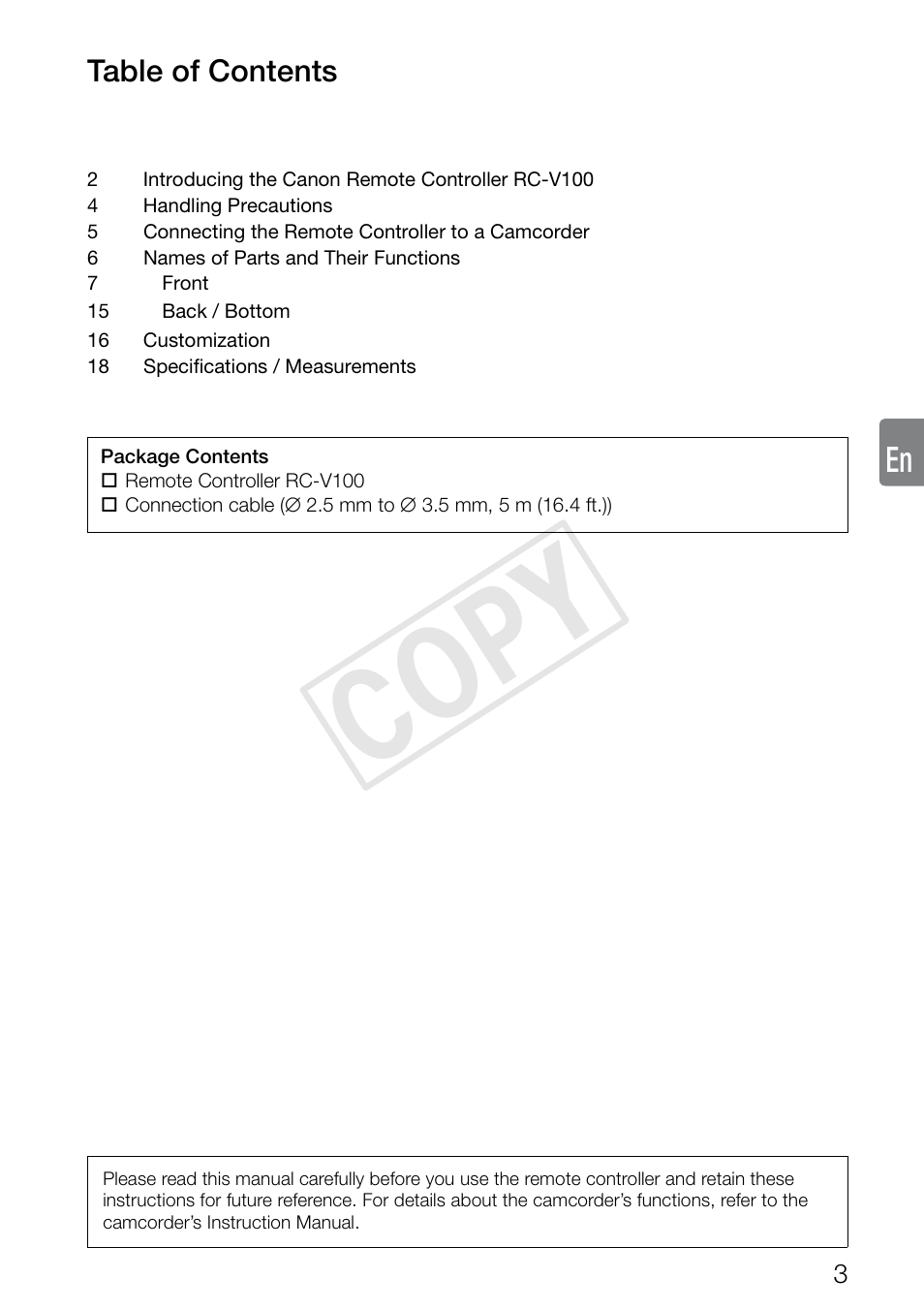 Canon RC-V100 User Manual | Page 3 / 23